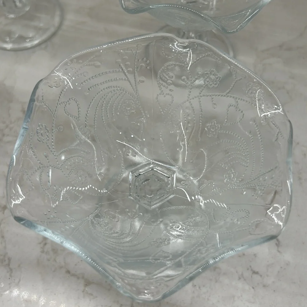 Southern Living at Home Victoria Pressed Glass Etched Dessert Compote Cups 4